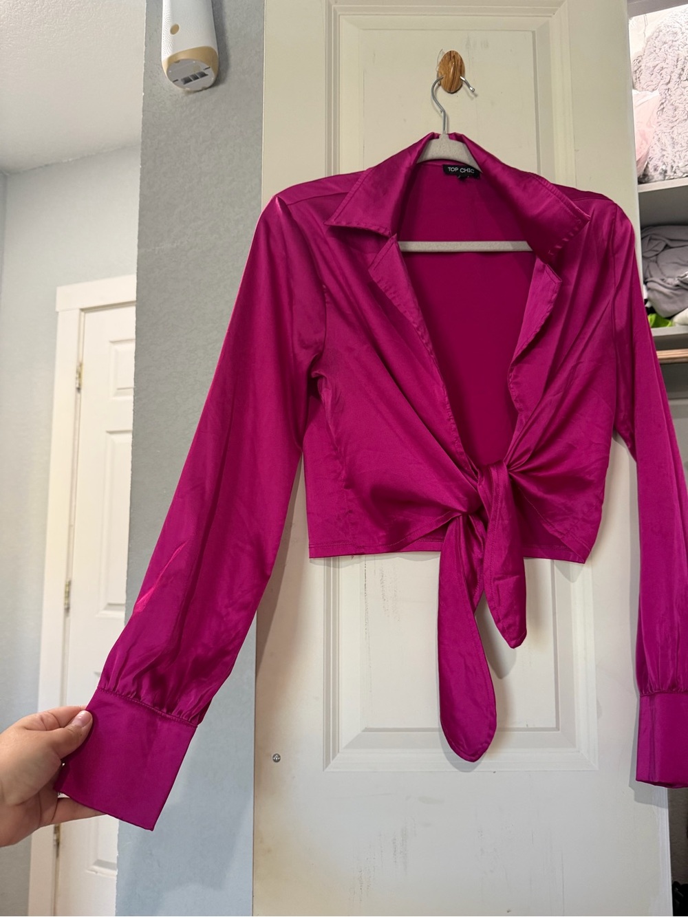 Topshop Bright Fuchsia Tie-Front Button Down Shirt
